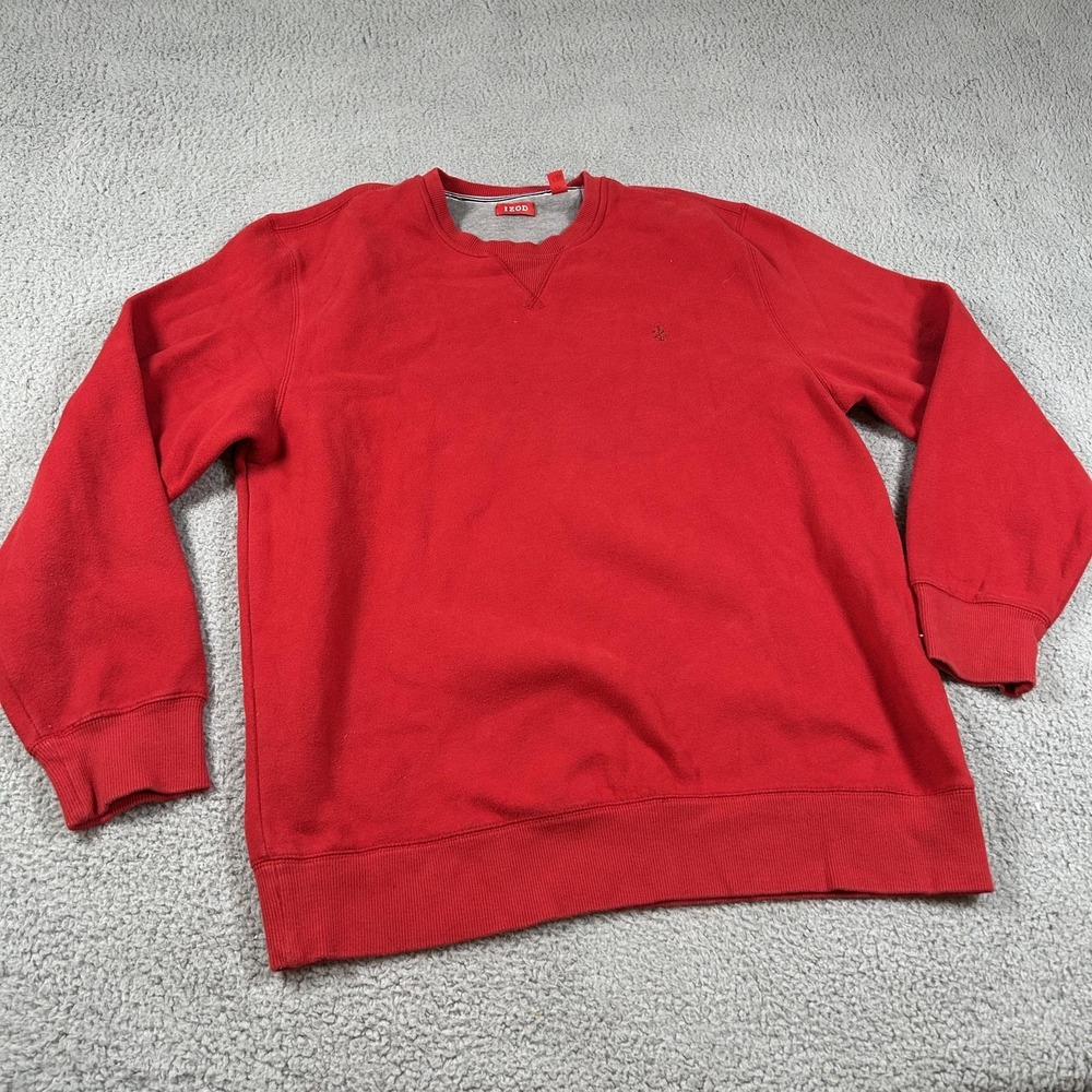 IZOD Sweatshirt Mens Large Red Crewneck Fleece Pullover Embroidered Logo Casual